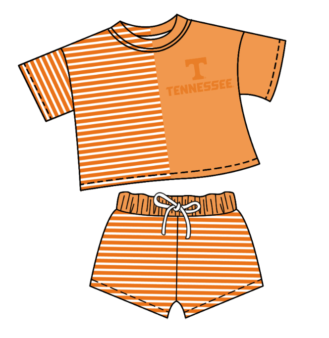 Preorder moq 5 Baby Girls Short Sleeve Stripe Shirt Top Short Team Clothes Set