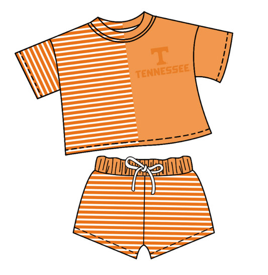 Preorder moq 5 Baby Girls Short Sleeve Stripe Shirt Top Short Team Clothes Set