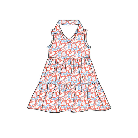Preorder (moq 5)Baby Girls Sleeveless Colorful Floral Patchwork Knee Length Dresses