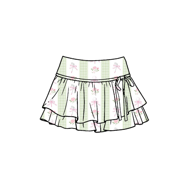 Preorder (moq 5)Baby Girls Golf Flowers Stripe Double Ruffle Skirt Shorts Bottom