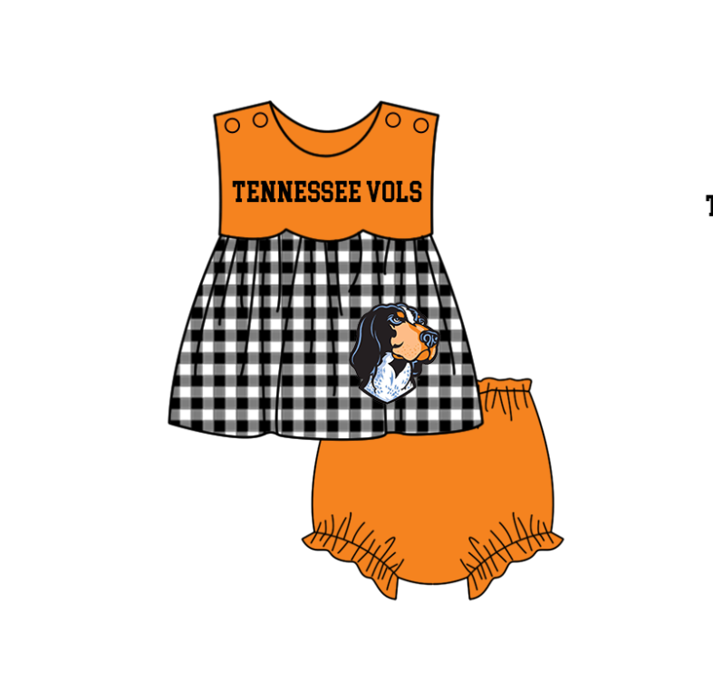 Preorder moq 5 Baby Girls Tennessee Vols Tunic Bummies Short Team Clothes Set