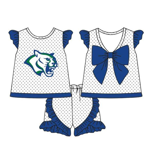 Preorder (moq 5)Baby Girls Polka Dots Back Bow Tunic Ruffle Short Team Clothes Sets
