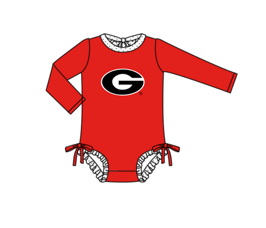 Preorder moq 5 Baby Girls Red Long Sleeve G Team Swimsuits