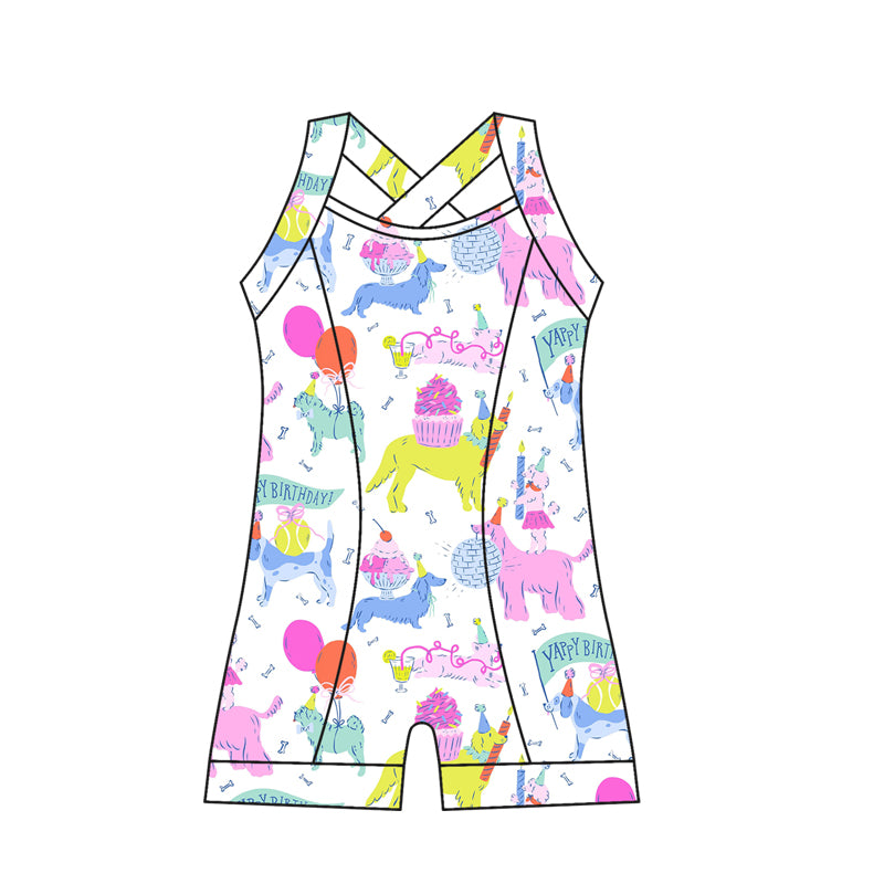 Preorder moq 10 Baby Girls Strap Dogs Harry Birthday Activity Wear Yoga Jumpsuits