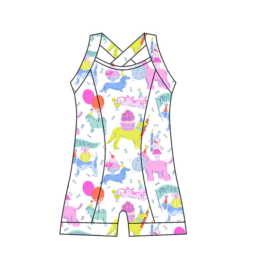 Preorder moq 10 Baby Girls Strap Dogs Harry Birthday Activity Wear Yoga Jumpsuits
