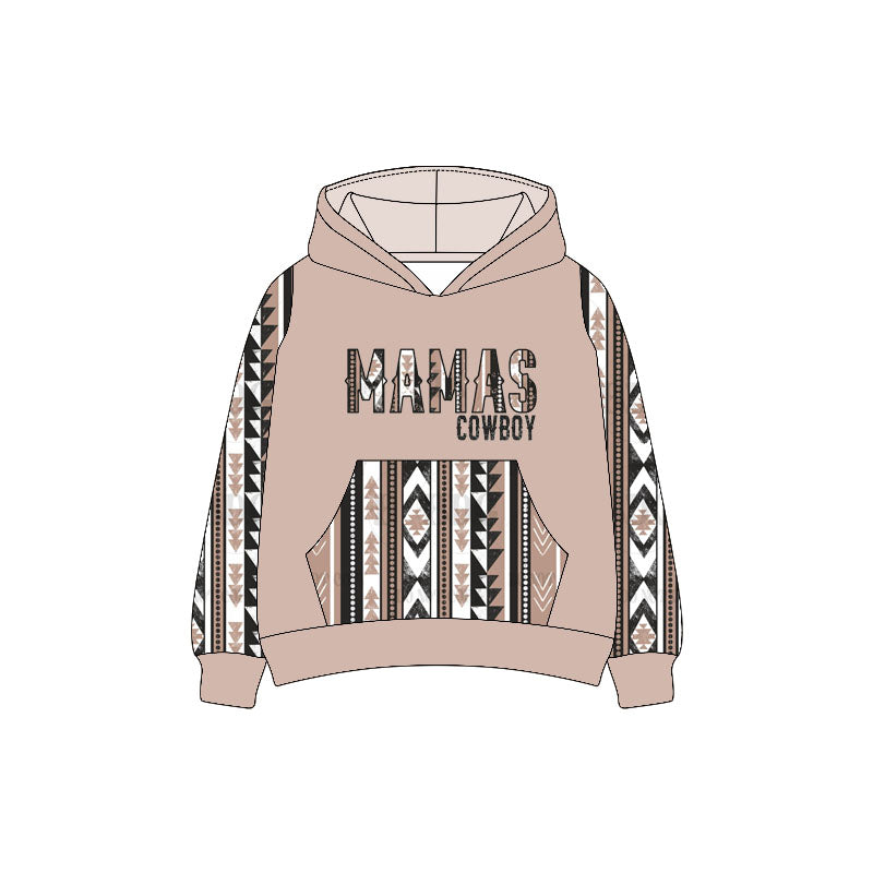 Preorder (moq 5)Baby Boys Long Sleeves Mama's Cowboy Aztec Pocket Hoodies Top