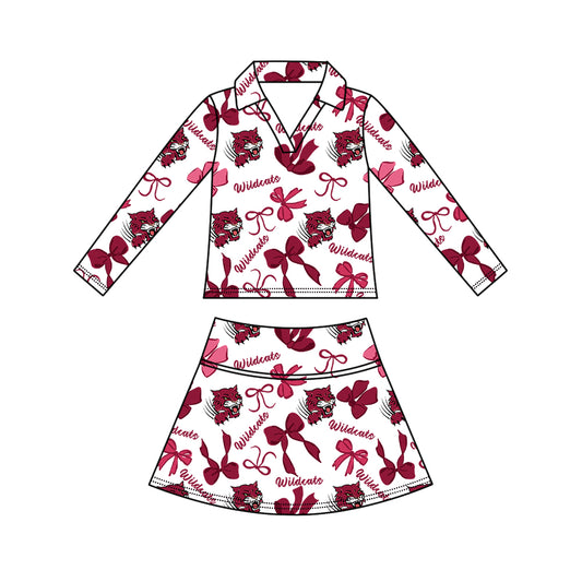 Preorder (moq 5)Baby Girls Bows Wildcats Top Skirt Short Team Clothes Set