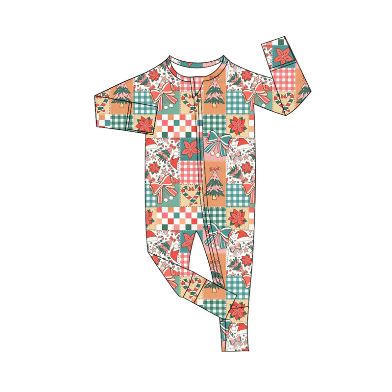 Preorder (moq 5)Baby Girls Long Sleeves Bows Trees Plaid Zipper Pant Romper