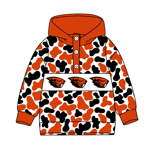 Preorder(moq 8)Baby Boys Black Orange Camo Team Button Hoodies Top