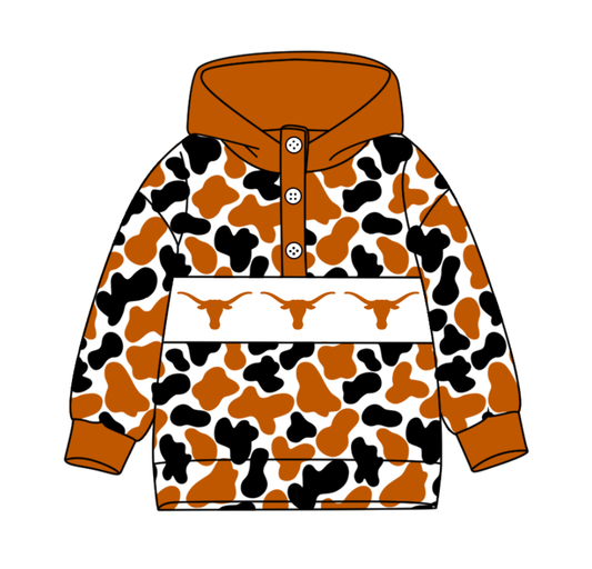 Preorder(moq 8)Baby Boys Black Khaki Camo Bull Skulls Team Button Hoodies Top