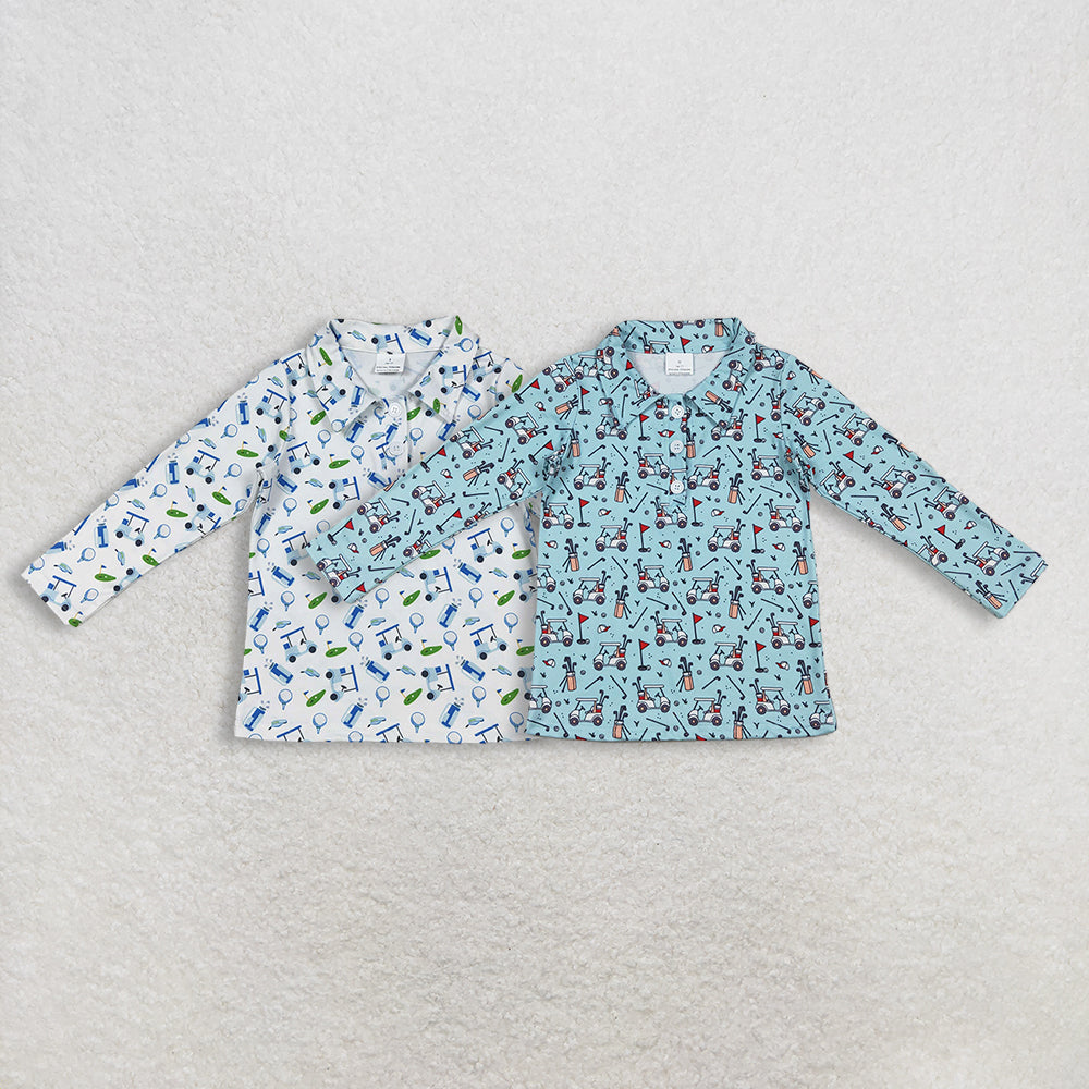 Sibling Baby Boys Long Sleeve Golf Trucks Button Polo Shirts Top