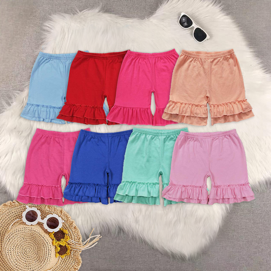 Sibling Baby Girls Summer Color Cotton Double Ruffle Shorts Bottoms