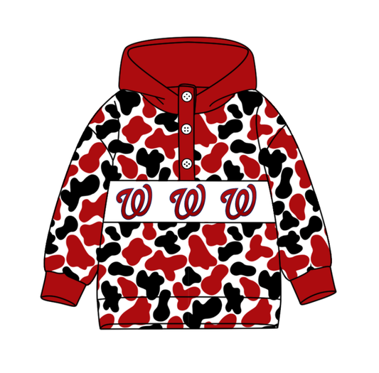 Preorder(moq 8)Baby Boys Black Red Camo W Team Button Hoodies Top