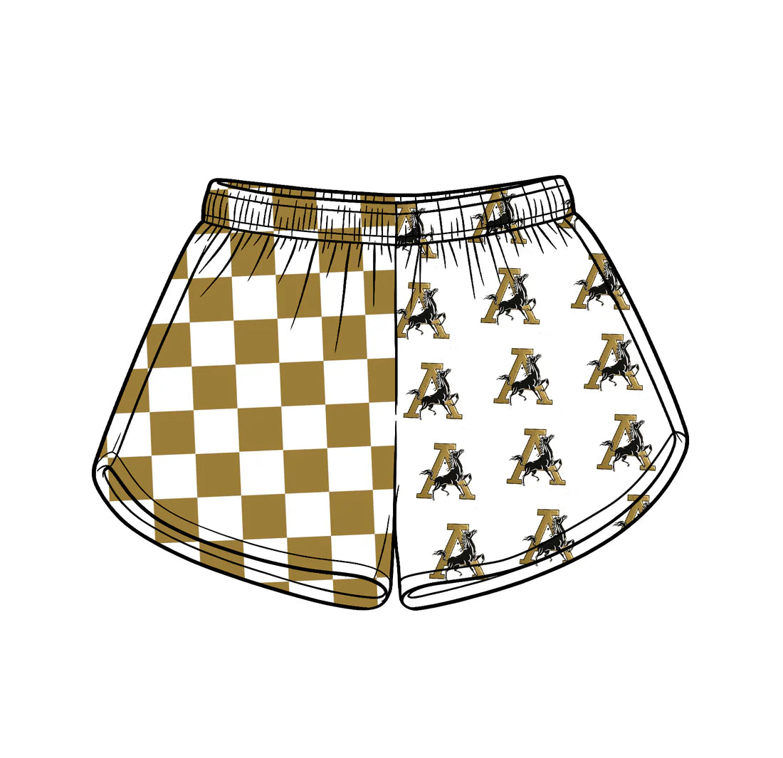 Preorder (moq 5)Baby Girls Gold Checked A Horses Team Shorts Bottom