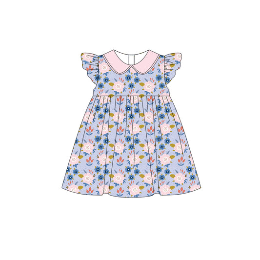 Preorder (moq 5)Baby Girls Pink Blue Flowers Knee Length Dresses