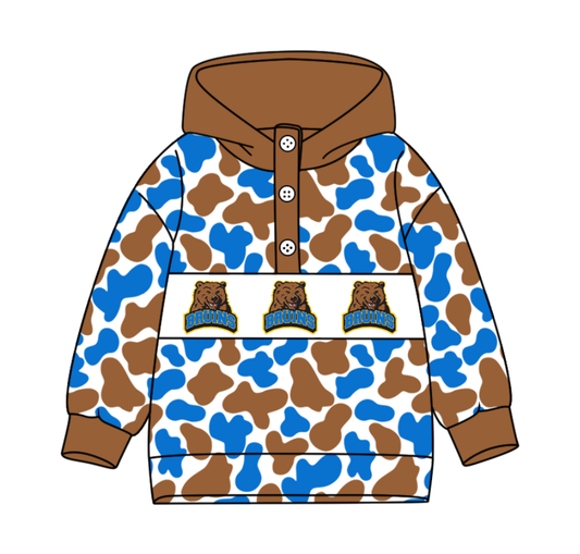 Preorder(moq 8)Baby Boys Blue Khaki Camo Bruins Team Button Hoodies Top