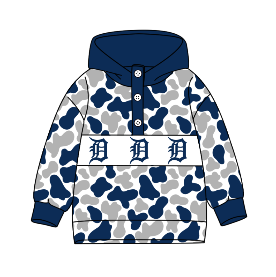 Preorder(moq 8)Baby Boys Blue Grey Camo Team Button Hoodies Top