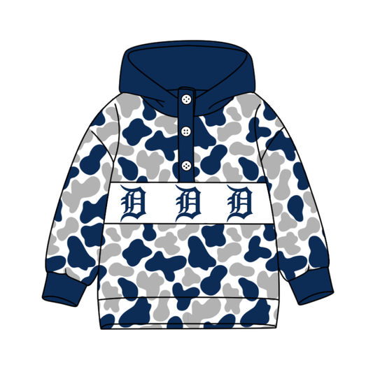 Preorder(moq 8)Baby Boys Blue Grey Camo Team Button Hoodies Top