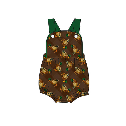 preorder(moq 5) Baby Boys Strap Brown Checked Ducks Hunting Rompers
