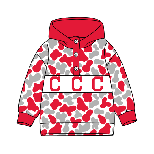 Preorder(moq 8)Baby Boys Red Grey Camo C Team Button Hoodies Top