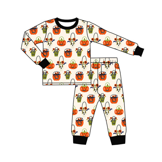 Preorder (moq 5)Baby Boys Ghost Pumpkins Plants Top Pants Halloween Pajamas Sets