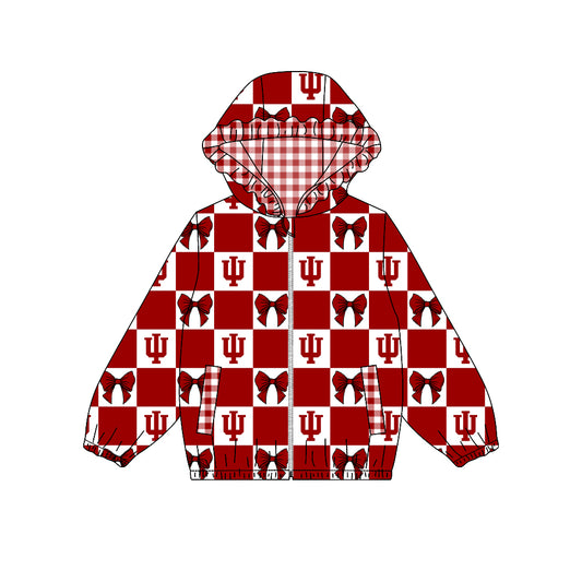 Preorder (moq 5) Baby Girls Bows Indiana Checked Team Ruffle Hoodie Tops