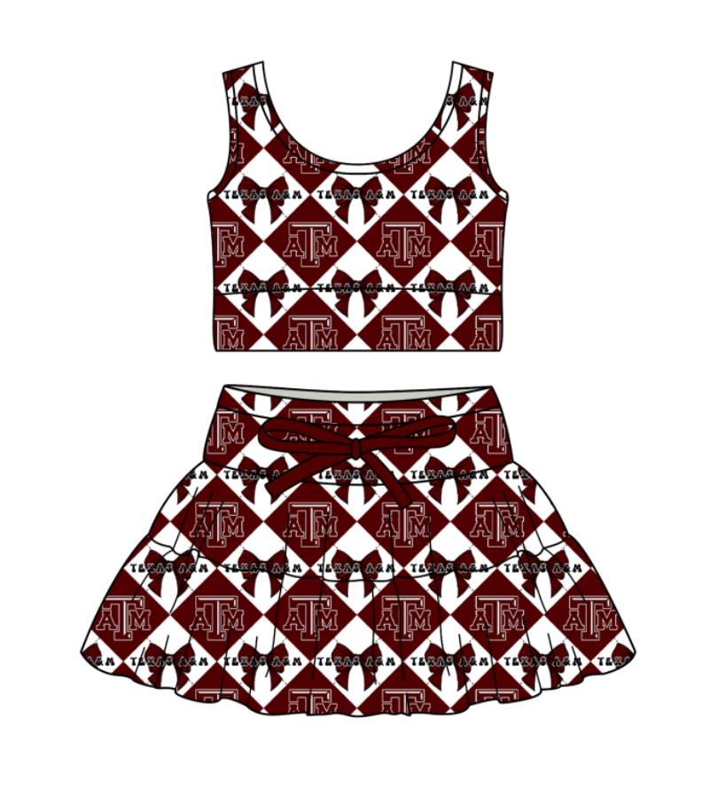 Preorder (moq 5)Baby Girls Team Bows Checked Vests Top Skirt Shorts Clothes Sets