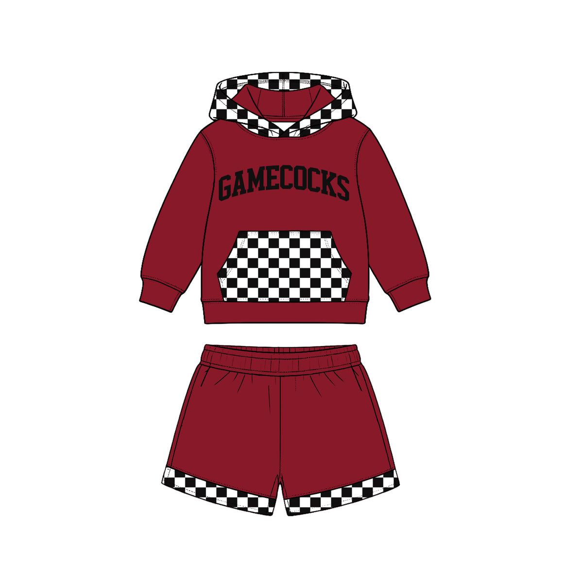 Preorder (moq5) Baby Boys Gamecocks Pocket Hoodie Top Shorts Team Clothes Set