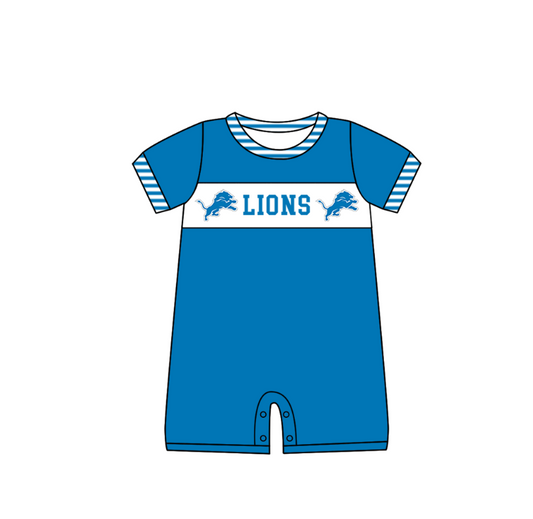 Preorder (moq 5)Baby Boys Blue Short Sleeve Lions Team Rompers