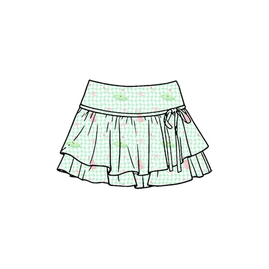 Preorder (moq 5)Baby Girls Green Checked Golf Bows Double Ruffle Skirt Shorts Bottom