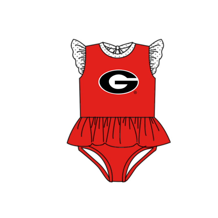 Preorder moq 5 Baby Girls Red Flutter Sleeve G Team Swimsuits
