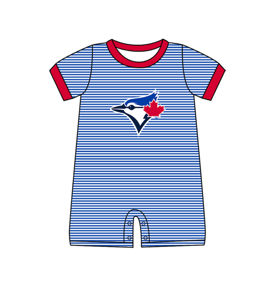 Preorder (moq 5)Baby Boys Short Sleeve Toronto Blue Jays Stripe Team Rompers
