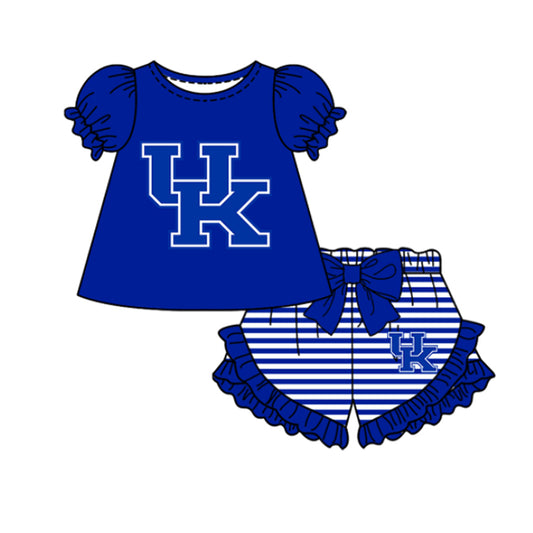 Preorder moq 5 Baby Girls Short Sleeve UK Top Stripe Ruffle Short Team Clothes Sets