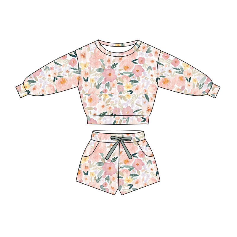 Preorder (moq 5)Baby Girls Colorful Flowers Top Pockets Shorts Clothes Sets