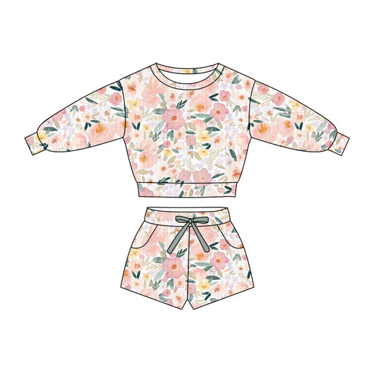 Preorder (moq 5)Baby Girls Colorful Flowers Top Pockets Shorts Clothes Sets