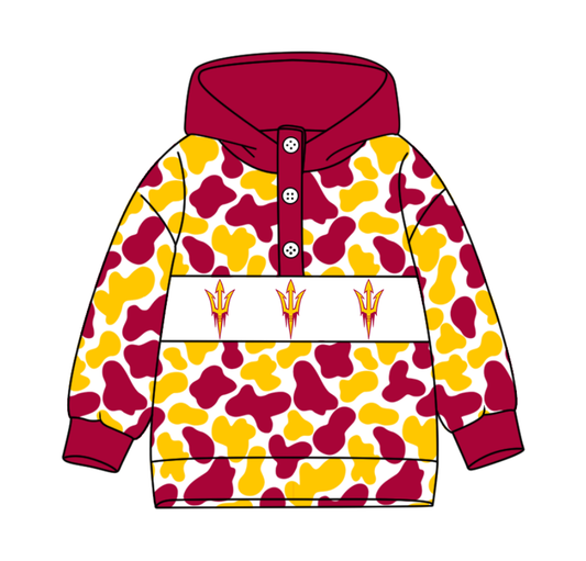 Preorder(moq 8)Baby Boys Red Yellow Camo Anchors Team Button Hoodies Top