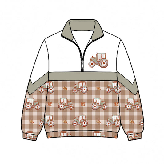 Preorder (moq 5)Baby Boys Pumpkins Leaves Farm Fall Zip Pullovers Top