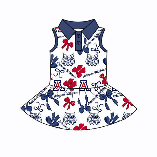 Preorder (moq 5)Baby Girls Blue Sleeveless AW Bows Plaid Button Team Knee Length Dresses