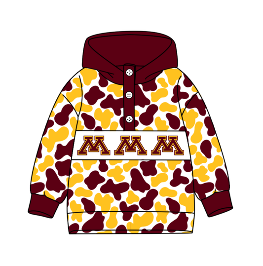 Preorder(moq 8)Baby Boys Red Yellow Camo M Team Button Hoodies Top