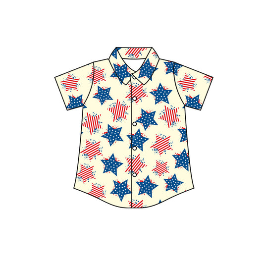 Preorder (moq 5)Baby Boys Short Sleeve Stars 4th of July Button Shirts Top