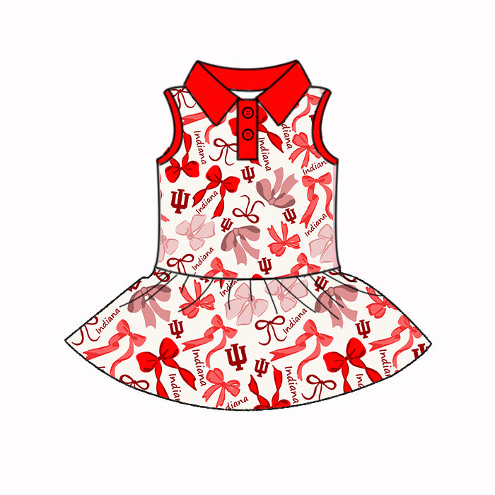 Preorder (moq 5)Baby Girls Sleeveless Pink Bows Plaid Indiana Button Team Knee Length Dresses
