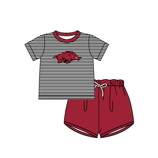 Preorder (moq 5)Baby Boys Black Stripe Red Bulls Top Shorts Team Clothes Sets
