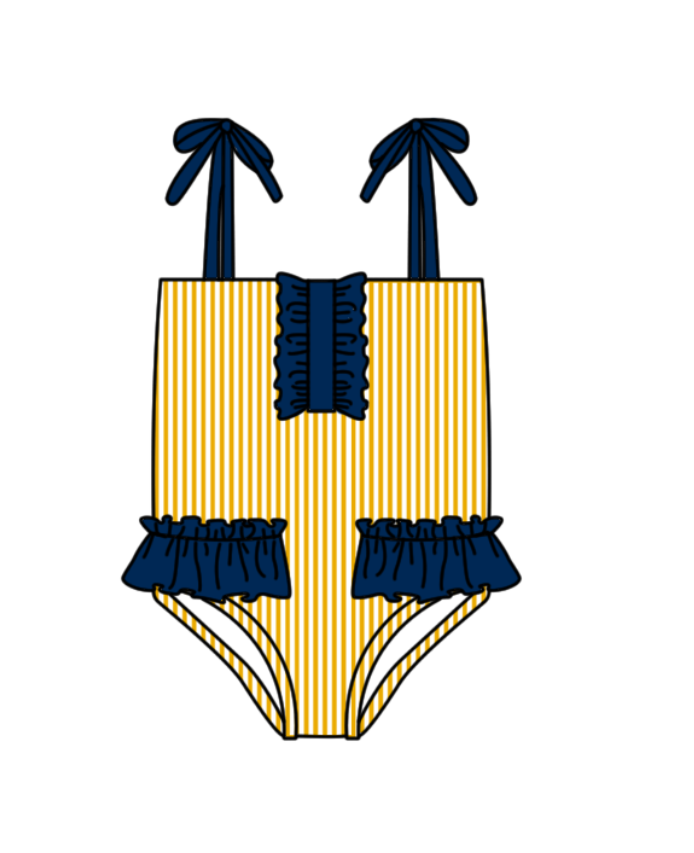 Preorder moq 5 Baby Girls Strap Yellow Stripe Team Swimsuits