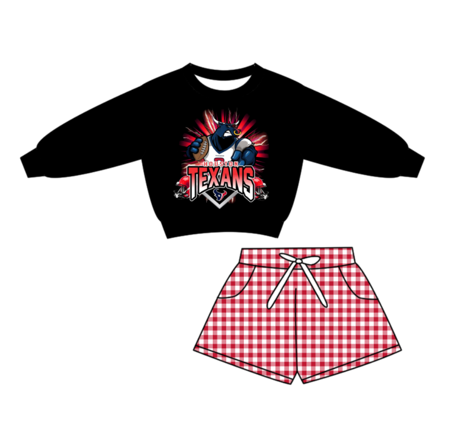 Preorder(moq 5) Baby Boys Texans Footballs Red Checked Pockets Shorts Team Clothes Sets