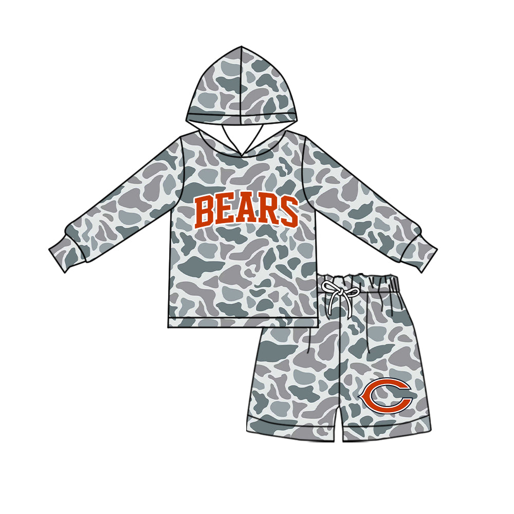 Preorder (moq 5) Baby Boys Grey Camo Bears Hoodie Short Team Clothes Sets