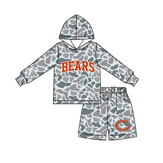 Preorder (moq 5) Baby Boys Grey Camo Bears Hoodie Short Team Clothes Sets