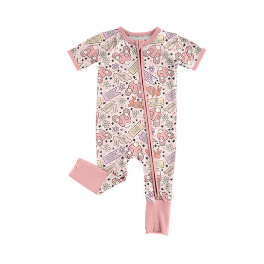 Preorder (moq 5)Baby Girls Rabbits Flowers on the Hunting Two Way Zip Convertible Rompers