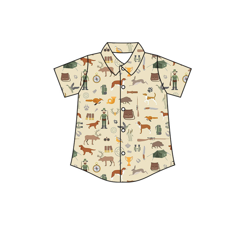 Preorder(moq 5) Baby Boys Deer Dogs Hunting Button Shirts Top