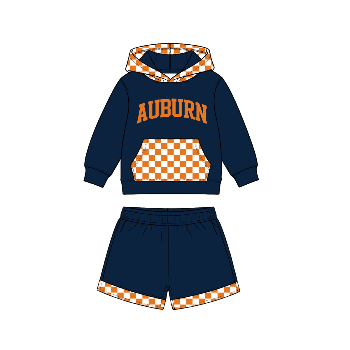 Preorder (moq5) Baby Boys Auburn Pocket Hoodie Top Shorts Team Clothes Set