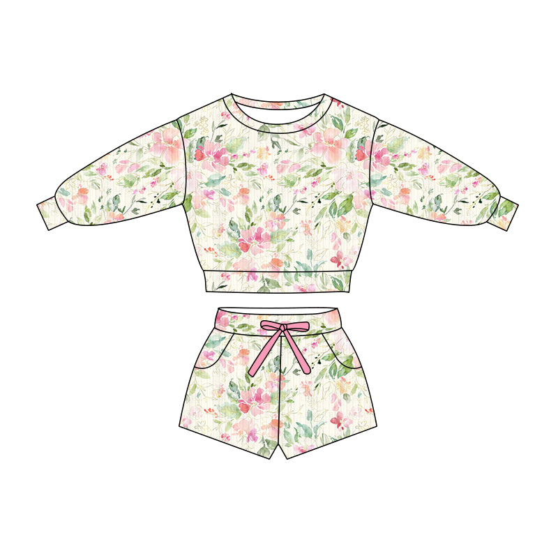 Preorder (moq 5)Baby Girls Colorful Flowers Top Pockets Shorts Clothes Sets